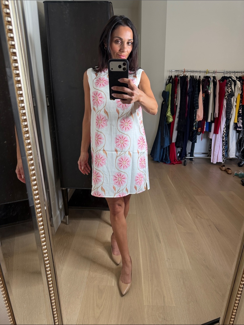 Commense White Dress with Pink Floral Accents